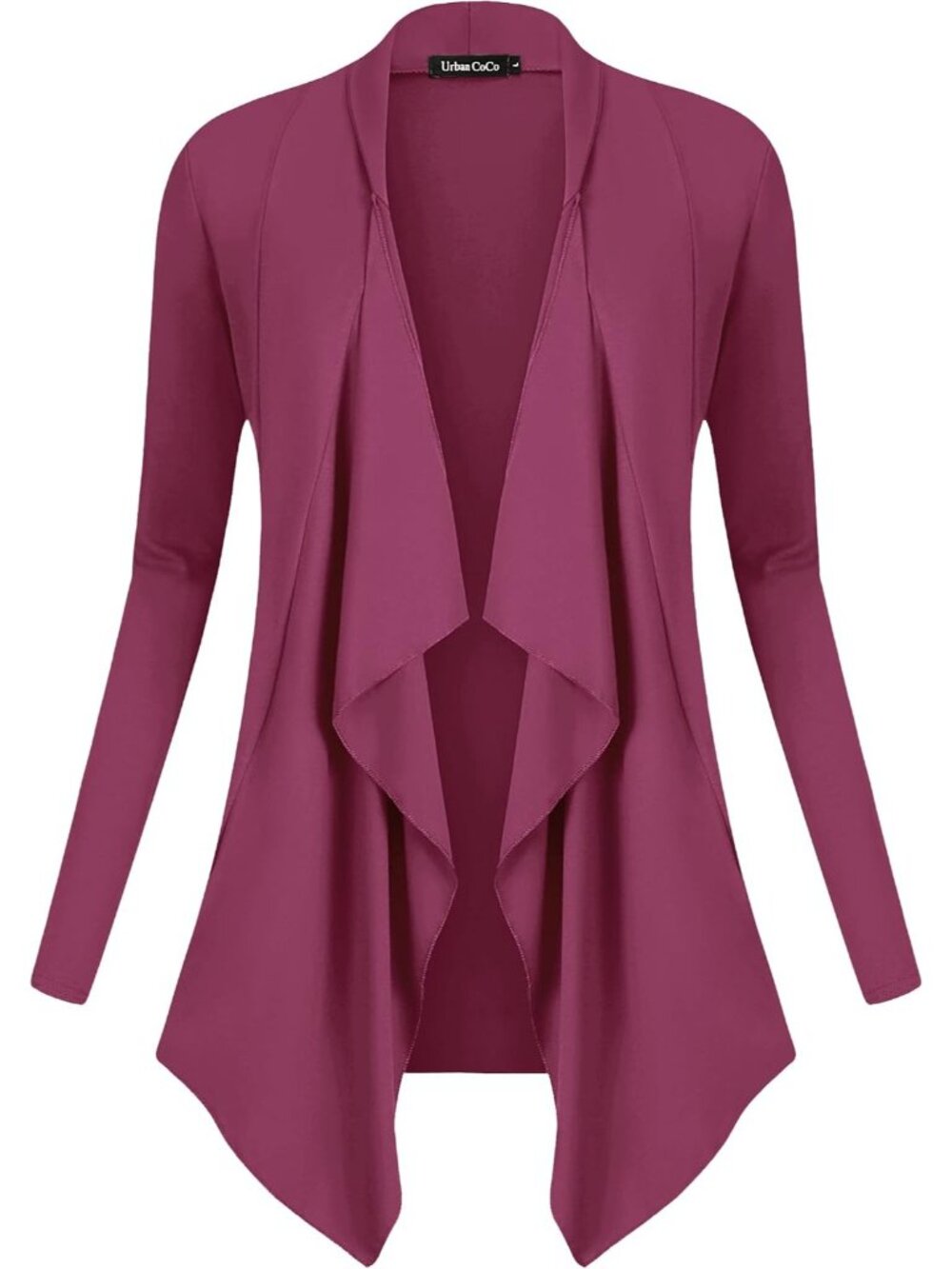 🆕Women's Fushia Rose Drape Front Open Cardigan Long Sleeve Irregular Hem Jacket - Picture 2 of 5